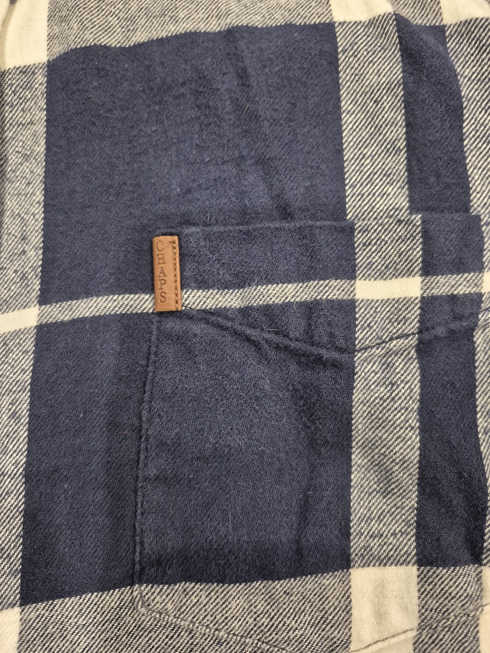 Chaps Blue & White Plaid Flannel Button Down Shirt Size [L]